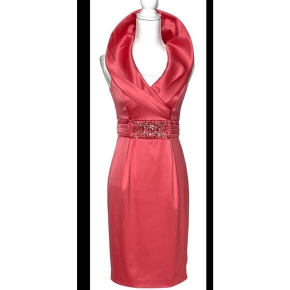 ELIZA J CORAL SATIN SHEATH MIDI DRESS Size 10 - Picture 4 of 7